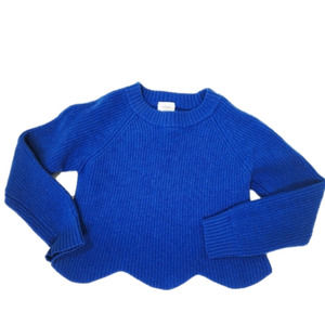 ARITZIA Wilfred Blue Scalloped 100% Merino Wool Ribbed Knit Sardou Sweat…